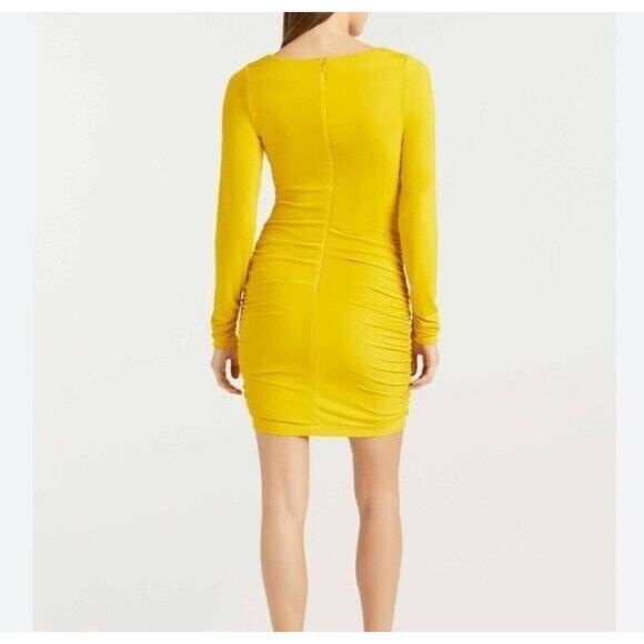 NWOT cinq a sept Women's Yellow Miah Long Sleeves Ruched Mini Dress Size 2 - Picture 2 of 7